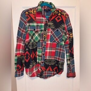 Polo Ralph Lauren Patchwork Aztec Western Button Down Flannel Cotton Small